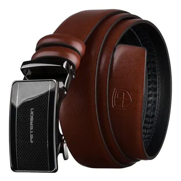 Vyriškas rudas odinis diržas su automatine sagtimi Peterson