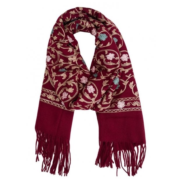  Bordo spalvos siuvinėtas šalikas 1