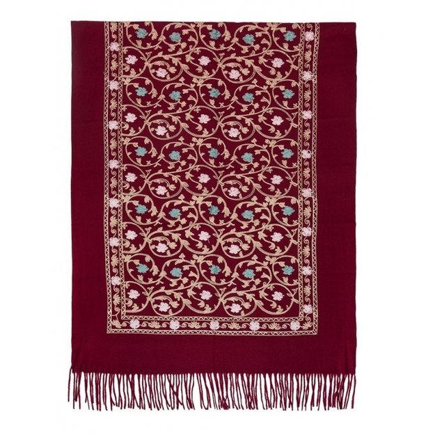  Bordo spalvos siuvinėtas šalikas 2