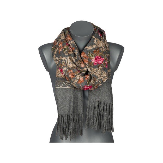  Pilkas siuvinėtas šalikas