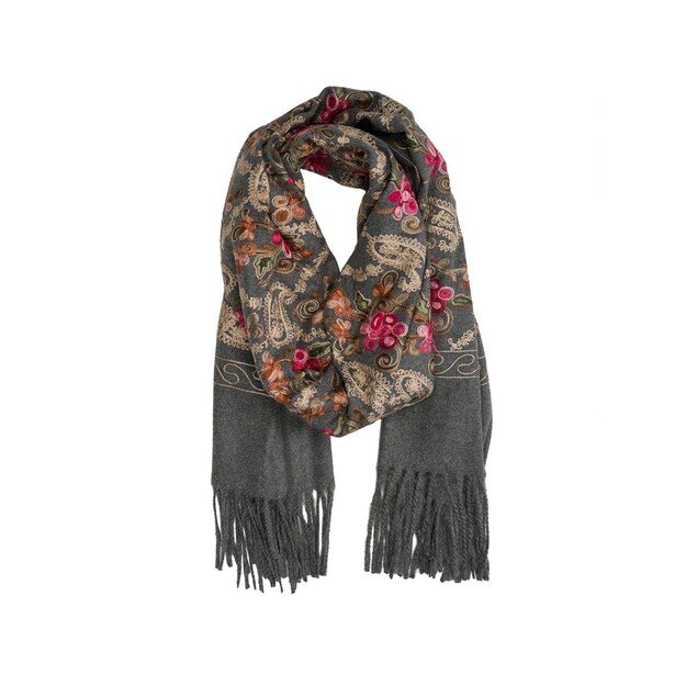  Pilkas siuvinėtas šalikas 1