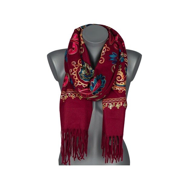  Bordo spalvos siuvinėtas šalikas