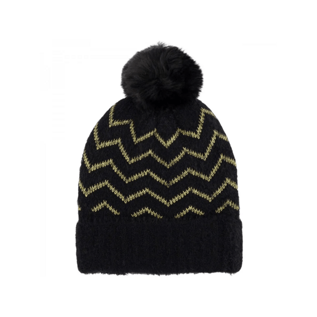 Juoda moteriška kepurė su bumbulu žiemai
