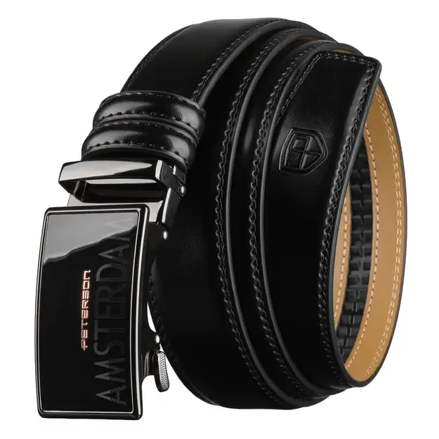 Vyriškas juodas odinis diržas su automatine sagtimi Peterson