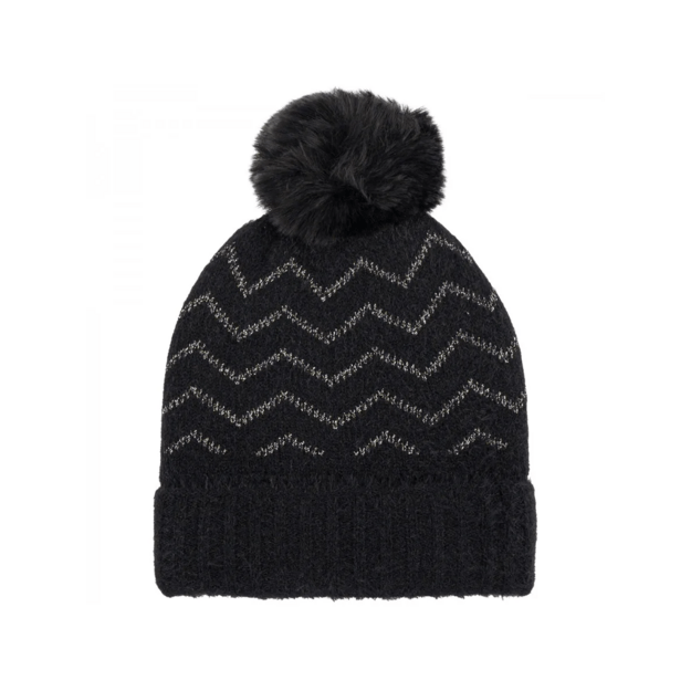 Juoda moteriška kepurė su bumbulu žiemai