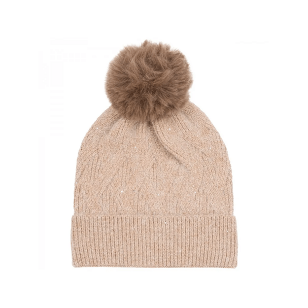 Ruda moteriška kepurė su bumbulu žiemai