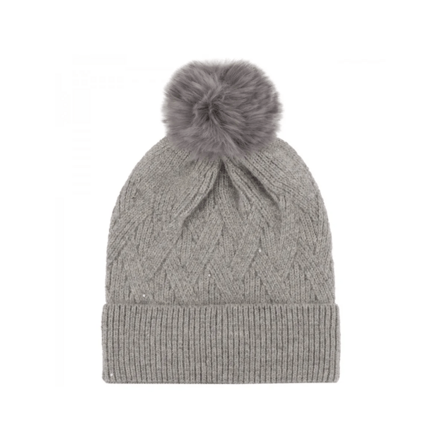  Pilka moteriška kepurė su bumbulu žiemai