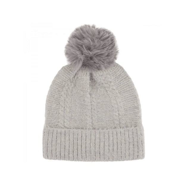 Pilka moteriška kepurė su bumbulu žiemai