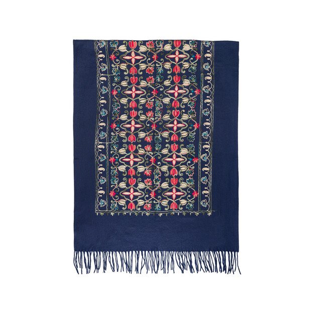 Mėlynas siuvinėtas šalikas  2