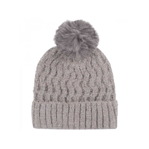 Pilka moteriška kepurė su bumbulu žiemai