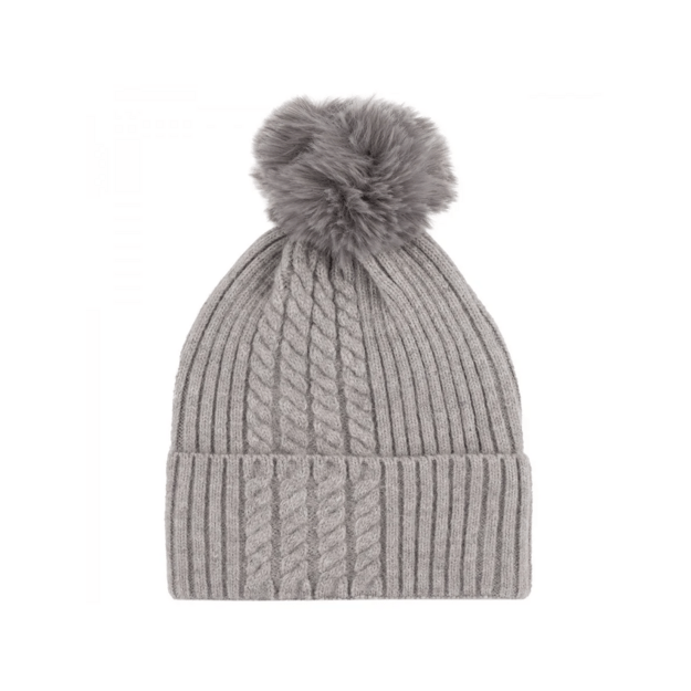 Pilka moteriška kepurė su bumbulu žiemai