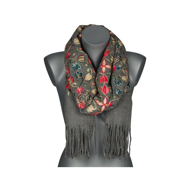  Pilkas siuvinėtas šalikas